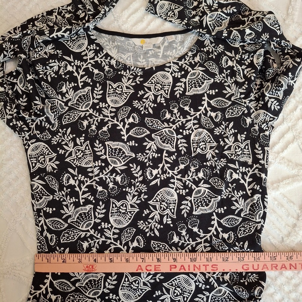 Boden Women US 4 Long Jersey Dress Black White Floral Long Sleeve Ruched Side - Picture 6 of 11